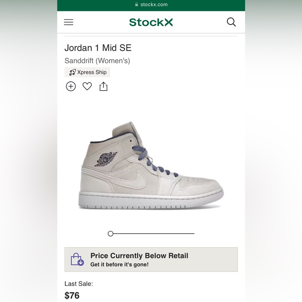 Jordan 1 Mid SE Women’s
Sanddrift/Sail- Midnight Navy